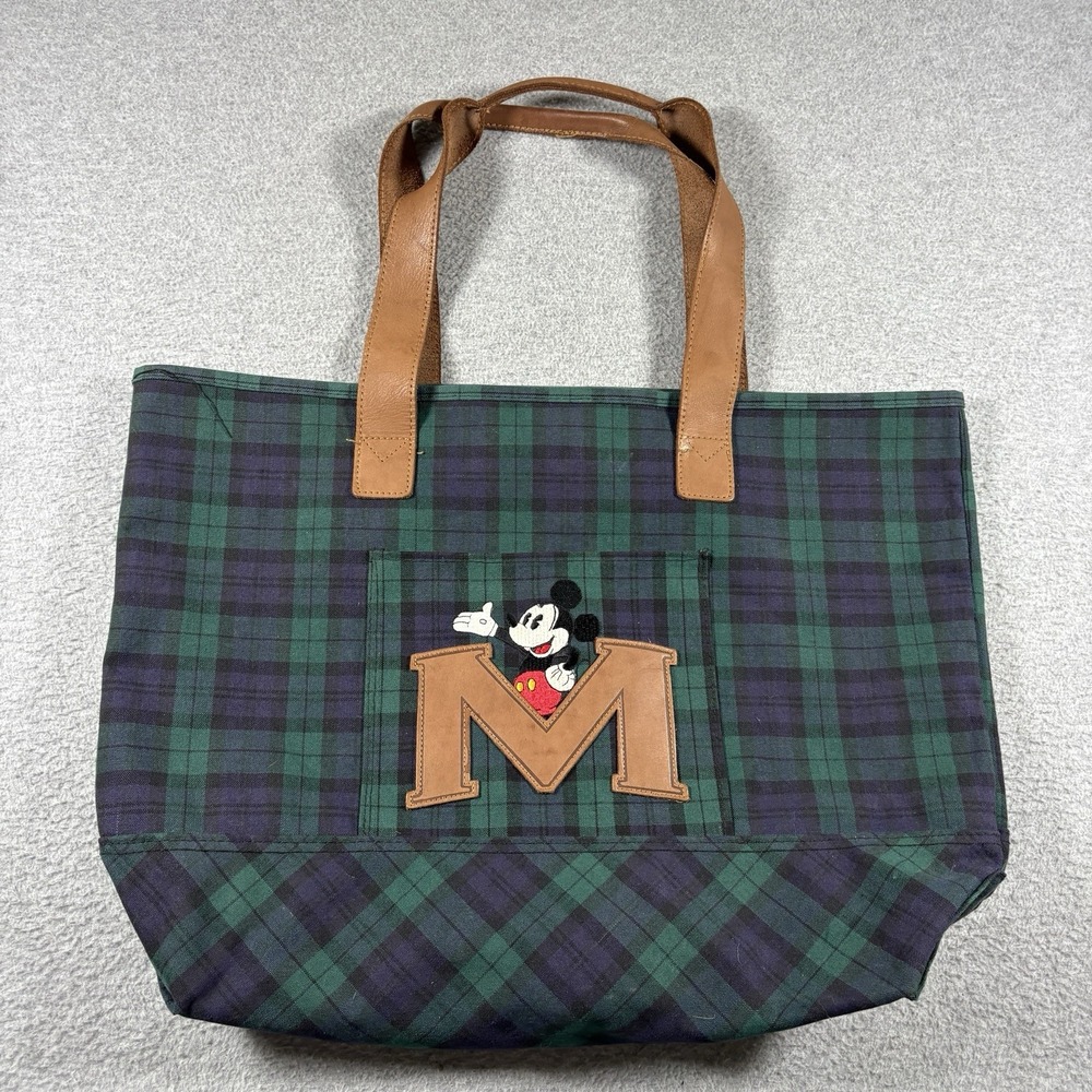 ⁠Vintage 90s Disney Store Black Watch Plaid Tote Bag Mickey Mouse Canvas Medium